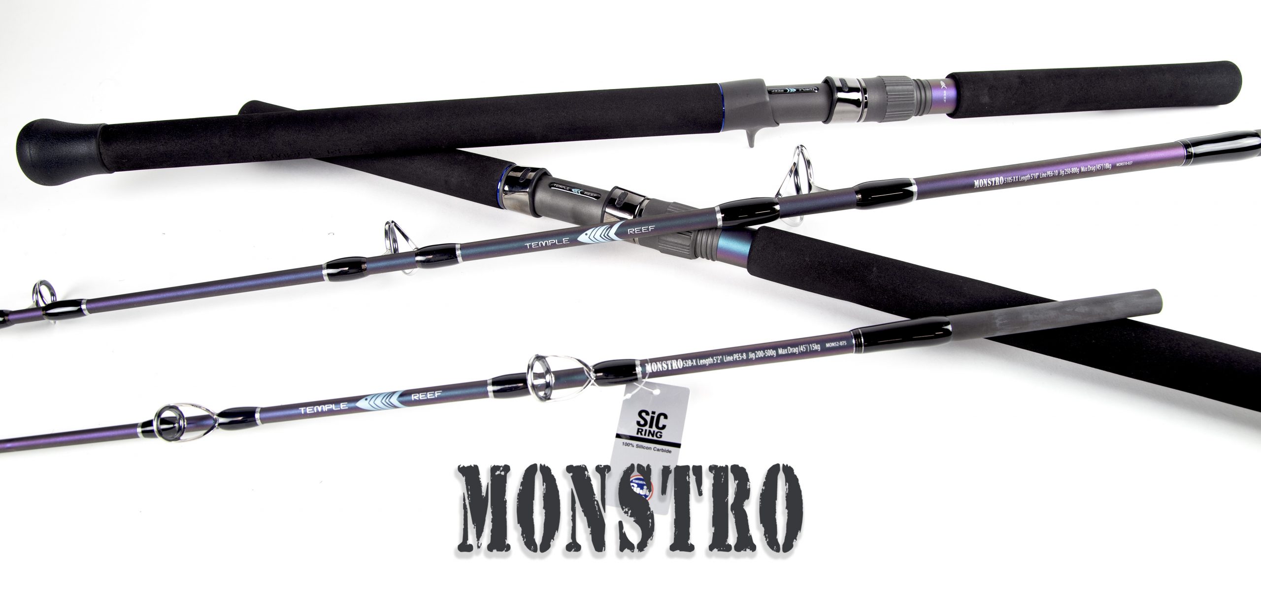 A pair of fishing rods with the word " monstro " on them.