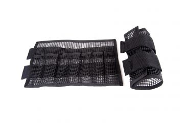 A black mesh bag with multiple compartments.