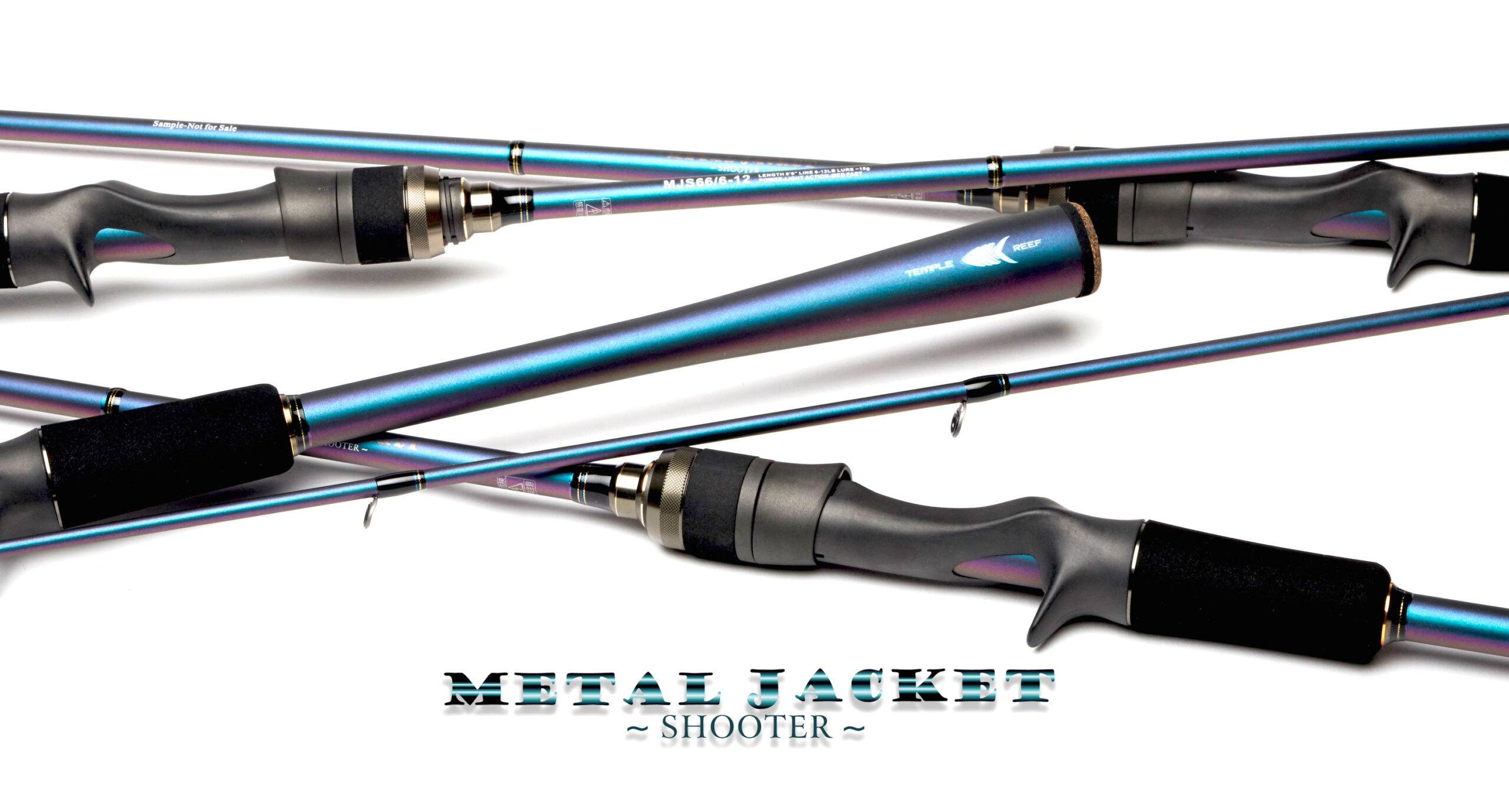 A metal jacket fishing rod with three different types of rods.