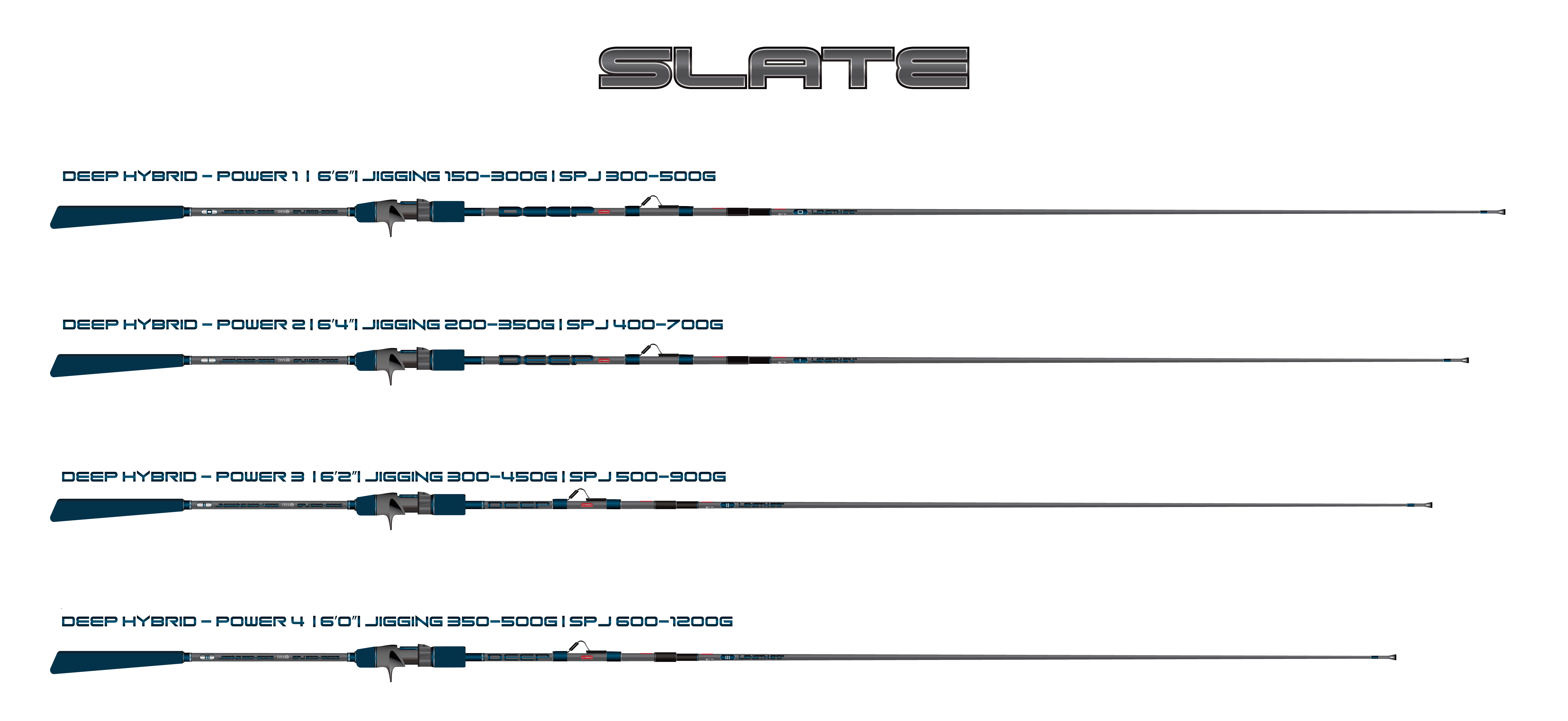A series of fishing rods with different types of lines.